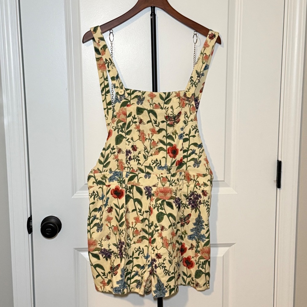 Cider Floral Corduroy Short Overalls Size XL Botanical Poppy Ladybug Cottagecore